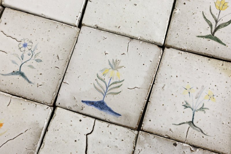 Hand Painted Flowers on Matt White Square Tile - MFJBBG-WS