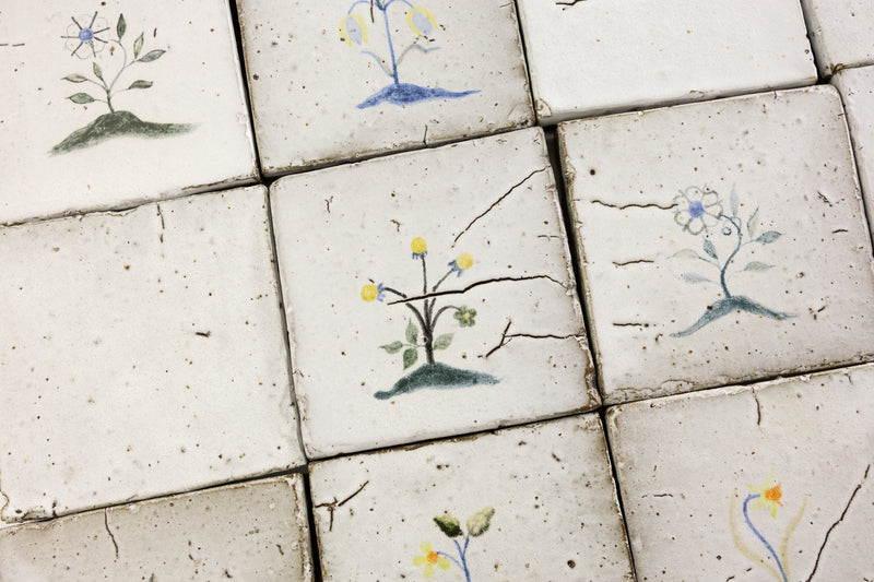 Hand Painted Flowers on Matt White Square Tile - MFJBBG-WS