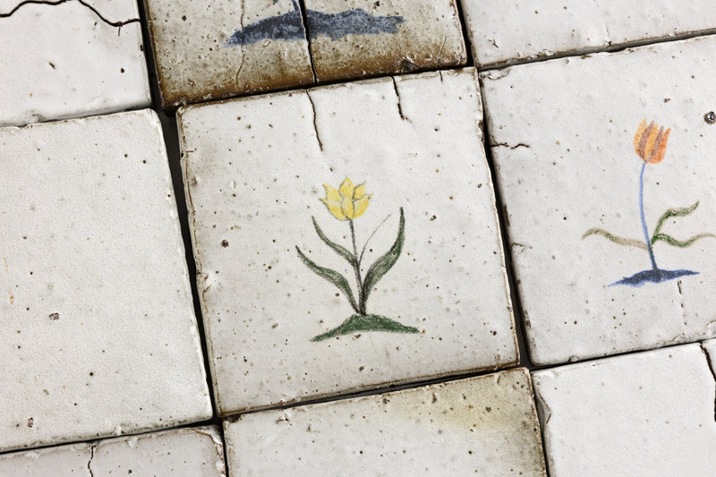 Hand Painted Flowers on Matt White Square Tile - MFJBBG-WS