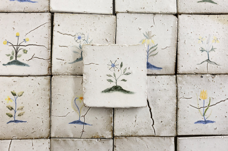 Hand Painted Flowers on Matt White Square Tile - MFJBBG-WS