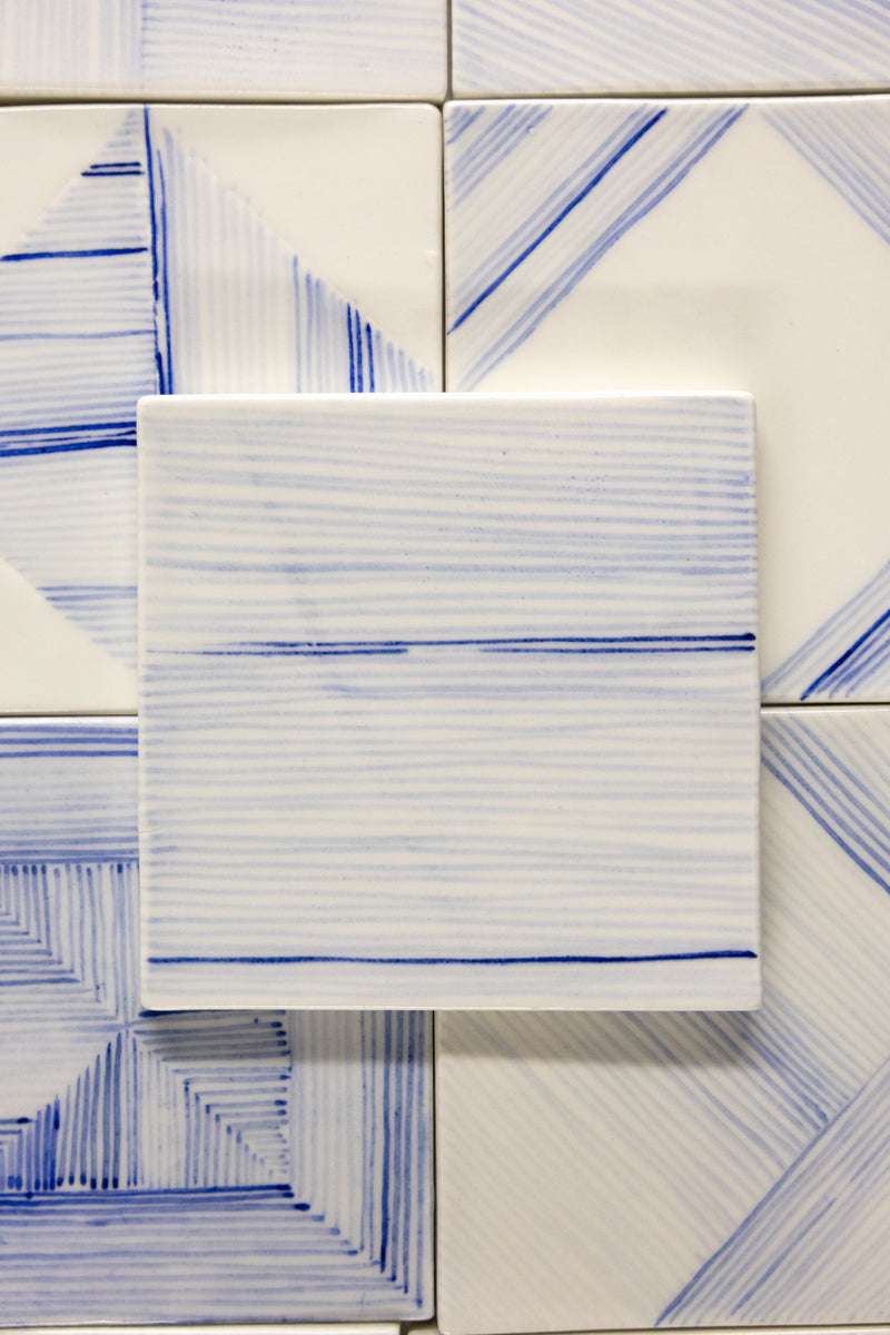 Geometric Hand-Painted Blue and White Tiles - MHBLDA-EX