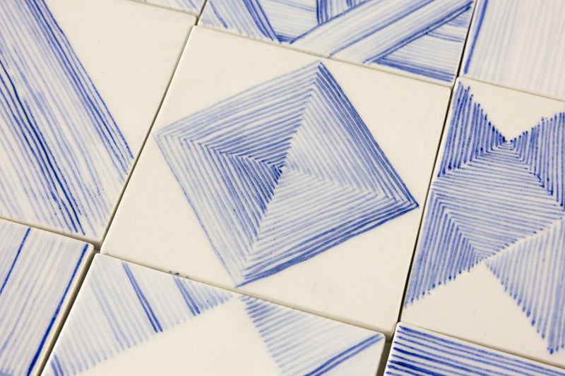 Geometric Hand-Painted Blue and White Tiles - MHBLDA-EX