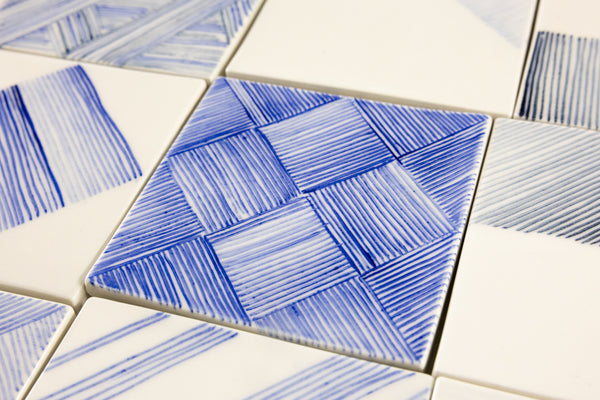 Geometric Hand-Painted Blue and White Tiles - MHBLDA-EX