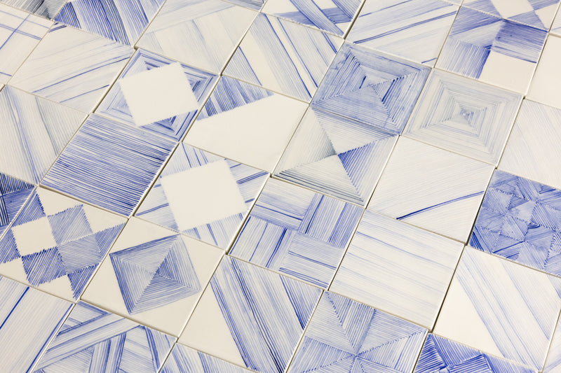 Geometric Hand-Painted Blue and White Tiles - MHBLDA-EX