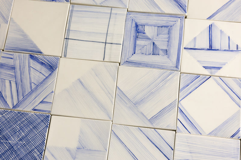 Geometric Hand-Painted Blue and White Tiles - MHBLDA-EX