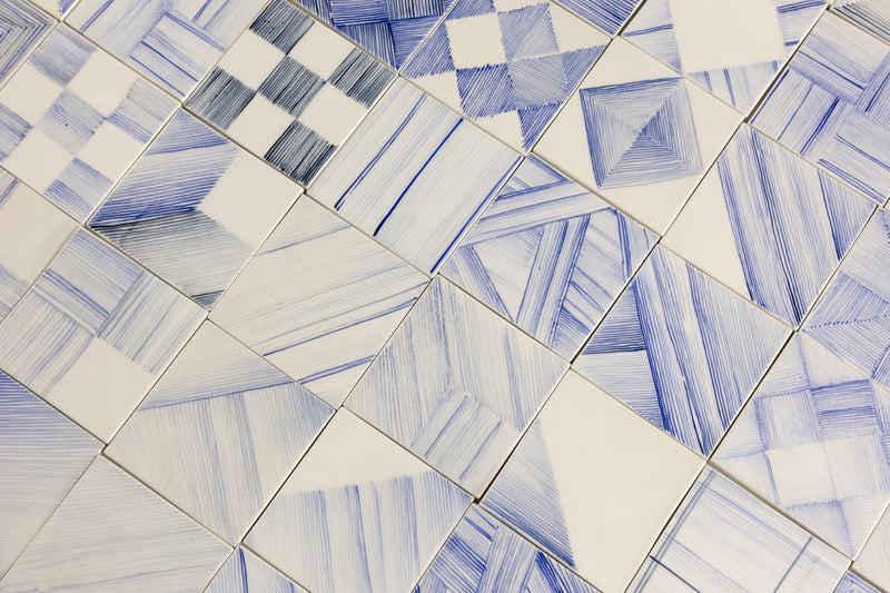 Geometric Hand-Painted Blue and White Tiles - MHBLDA-EX