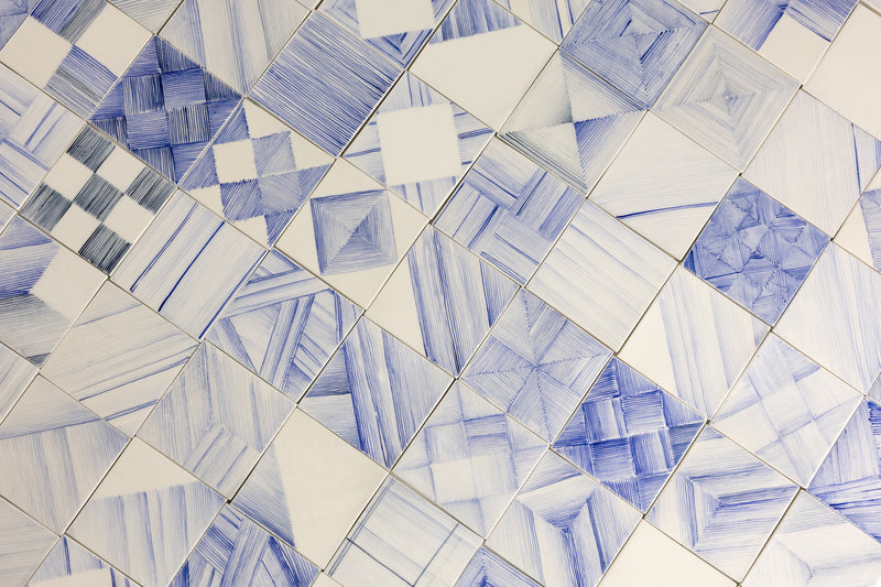 Geometric Hand-Painted Blue and White Tiles - MHBLDA-EX