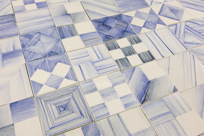 Geometric Hand-Painted Blue and White Tiles - MHBLDA-EX
