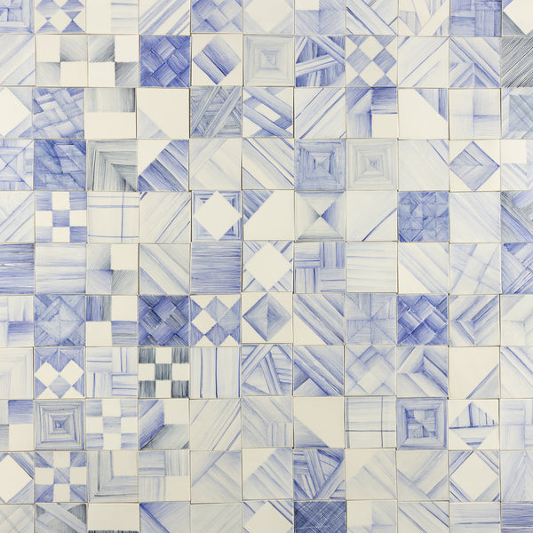 Geometric Hand-Painted Blue and White Tiles - MHBLDA-EX