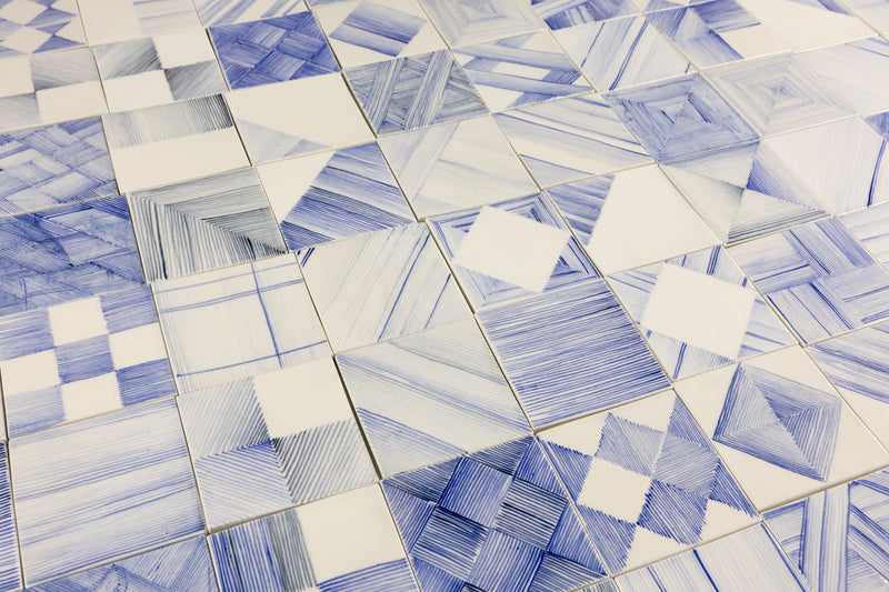 Geometric Hand-Painted Blue and White Tiles - MHBLDA-EX