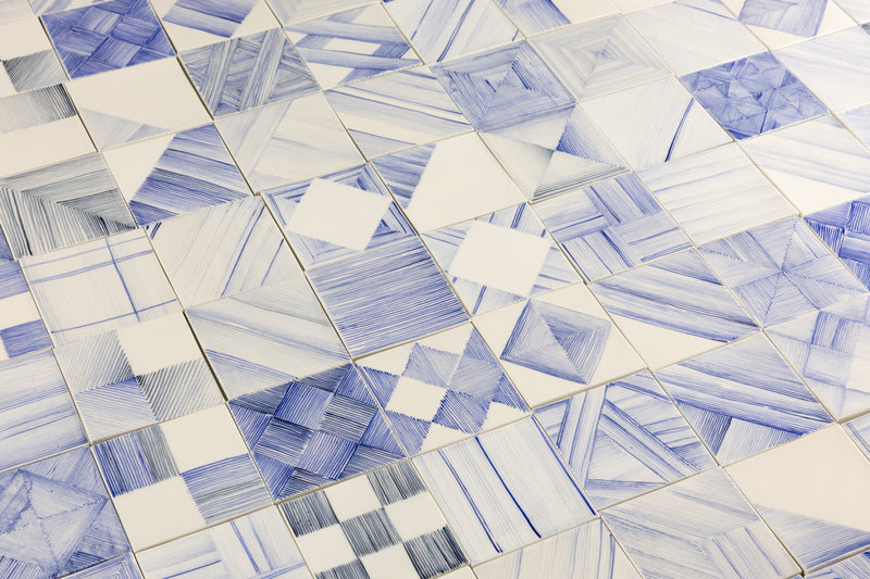 Geometric Hand-Painted Blue and White Tiles - MHBLDA-EX