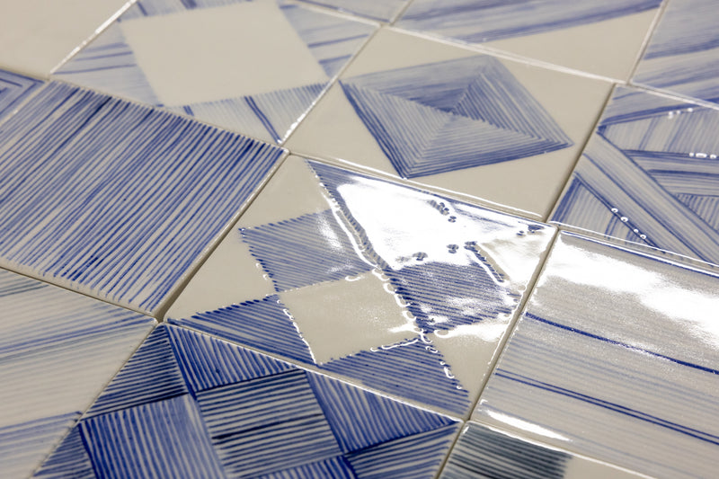 Geometric Hand-Painted Blue and White Tiles - MHBLDA-EX