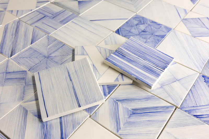 Geometric Hand-Painted Blue and White Tiles - MHBLDA-EX
