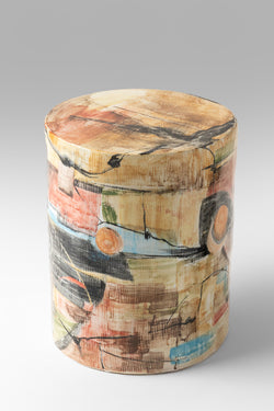 Yellow, Red & Orange Handcrafted Ceramic Side Table  - MSHZFE
