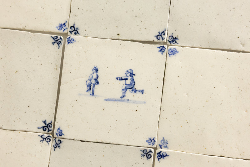 Blue & White Undulating Hand-Painted Square Delft Tiles - MVPFXM-WS
