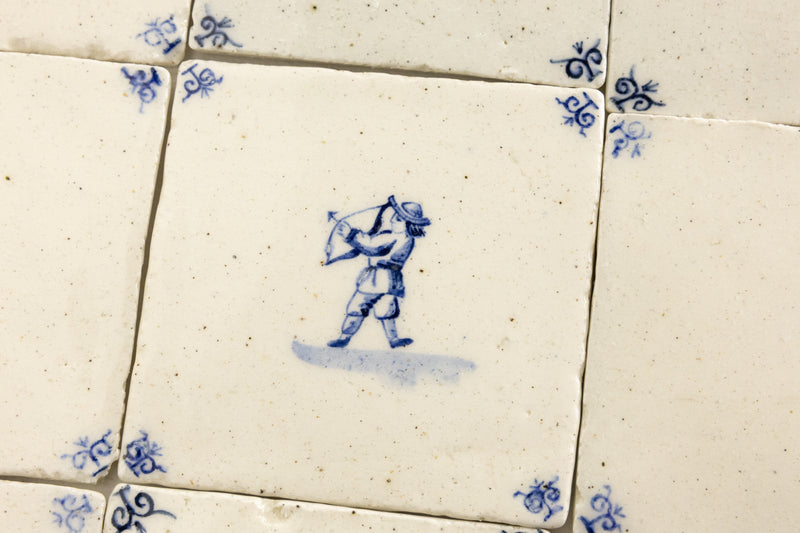 Blue & White Undulating Hand-Painted Square Delft Tiles - MVPFXM-WS