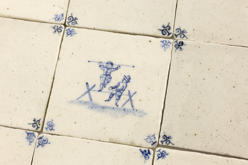 Blue & White Undulating Hand-Painted Square Delft Tiles - MVPFXM-WS