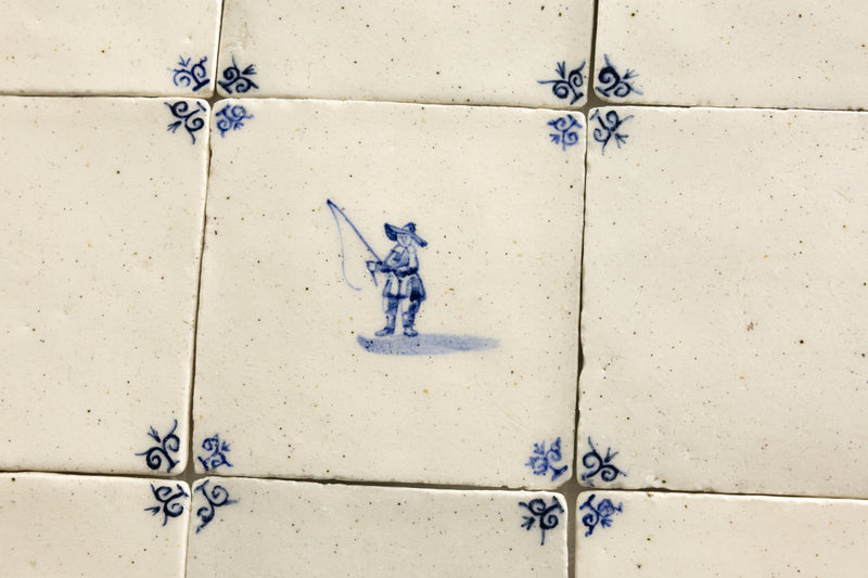Blue & White Undulating Hand-Painted Square Delft Tiles - MVPFXM-WS