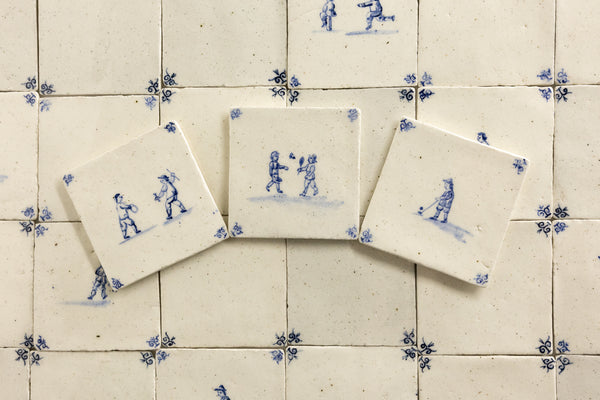 Blue & White Undulating Hand-Painted Square Delft Tiles - MVPFXM-WS