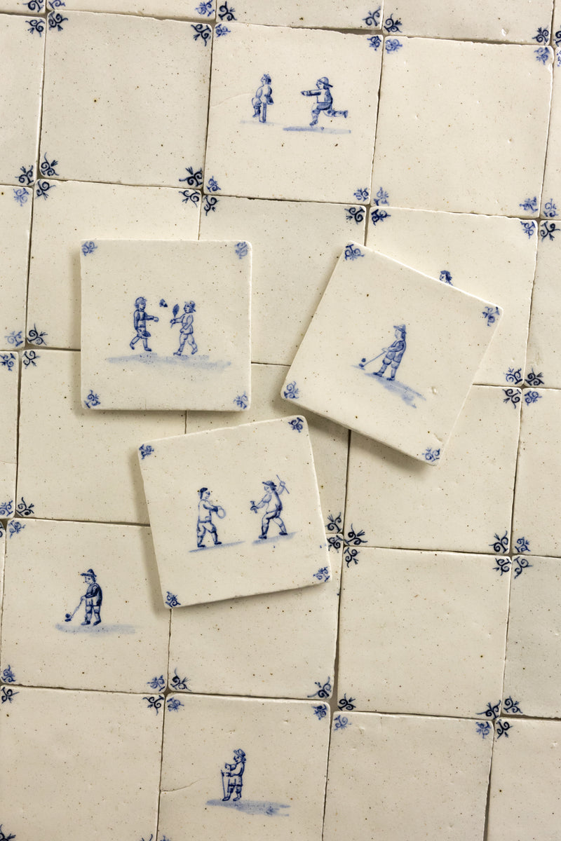 Blue & White Undulating Hand-Painted Square Delft Tiles - MVPFXM-WS