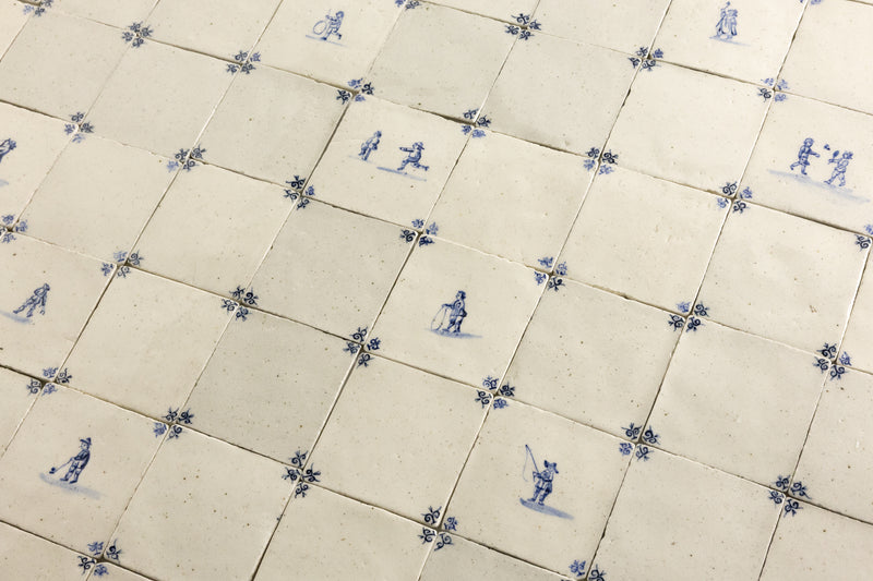 Blue & White Undulating Hand-Painted Square Delft Tiles - MVPFXM-WS