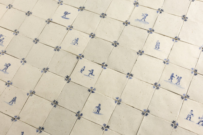 Blue & White Undulating Hand-Painted Square Delft Tiles - MVPFXM-WS