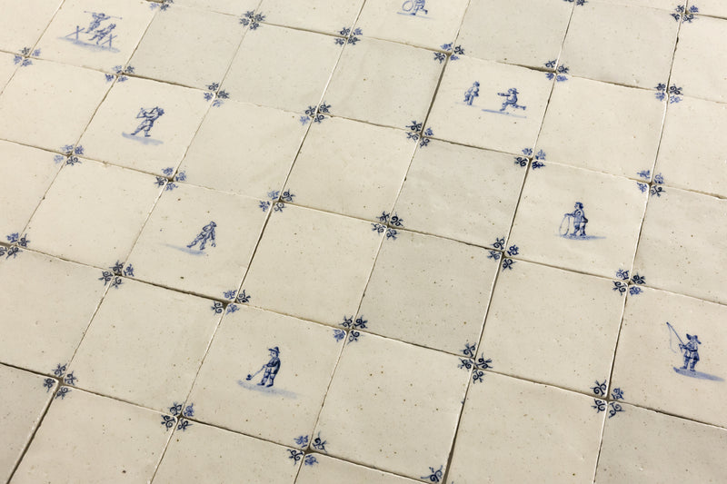 Blue & White Undulating Hand-Painted Square Delft Tiles - MVPFXM-WS