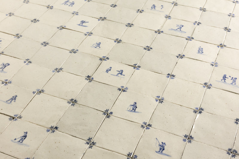 Blue & White Undulating Hand-Painted Square Delft Tiles - MVPFXM-WS