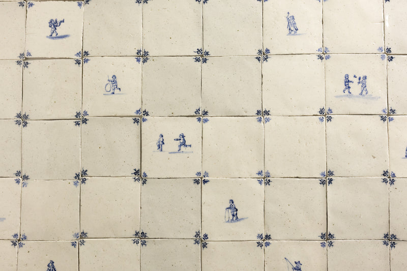 Blue & White Undulating Hand-Painted Square Delft Tiles - MVPFXM-WS