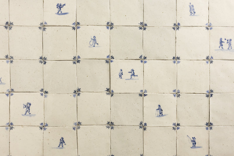 Blue & White Undulating Hand-Painted Square Delft Tiles - MVPFXM-WS