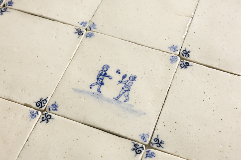 Blue & White Undulating Hand-Painted Square Delft Tiles - MVPFXM-WS