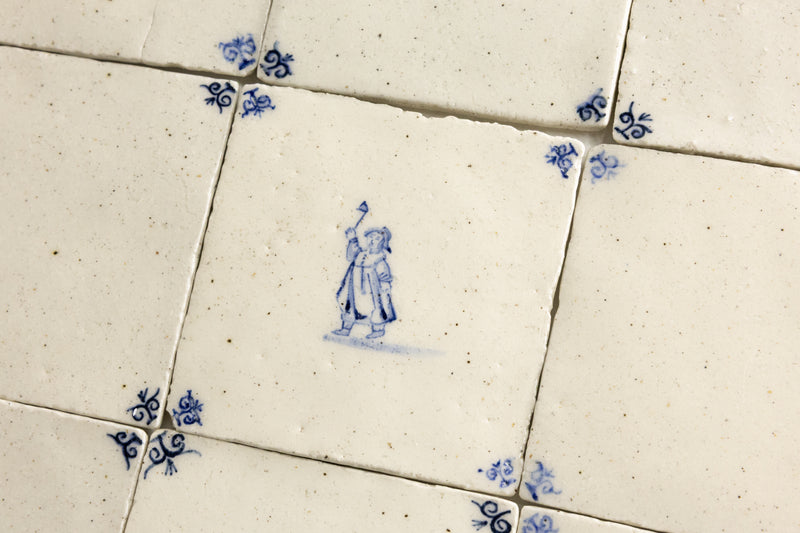 Blue & White Undulating Hand-Painted Square Delft Tiles - MVPFXM-WS