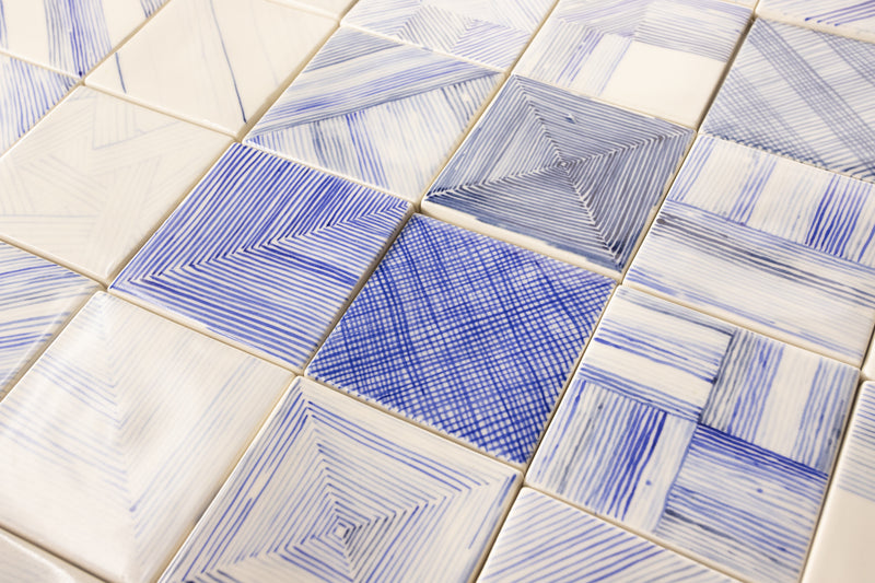 Geometric Hand-Painted Blue and White Tiles NFRJNR_9A