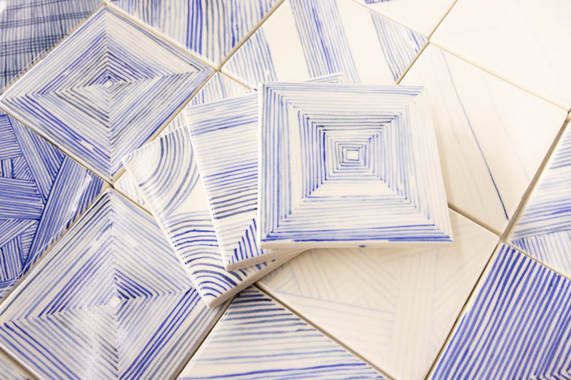 Geometric Hand-Painted Blue and White Tiles NFRJNR_9A