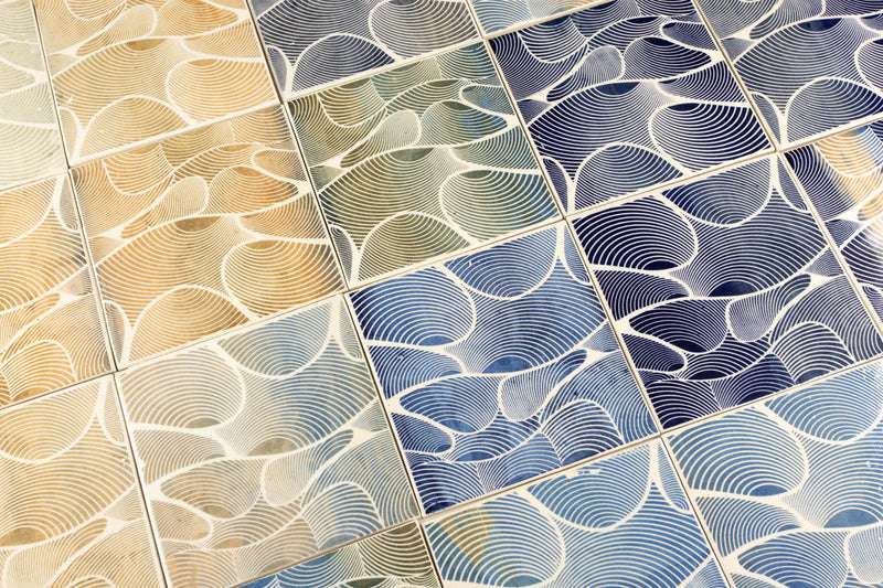 Multi-Colour Hand-Printed Wave Pattern Tiles - NJSEEB – VEELVLAK-Frēodōm