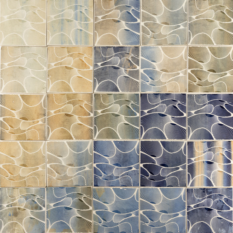 Multi-Colour Hand-Printed Wave Pattern Tiles - NJSEEB – VEELVLAK-Frēodōm
