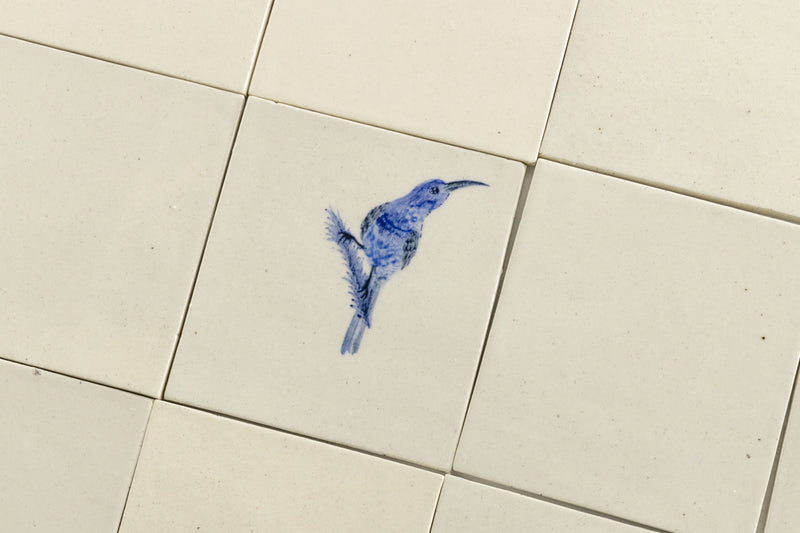 Blue and Cream Hand-Painted Square Delft Bird Tiles - NTWBNZ