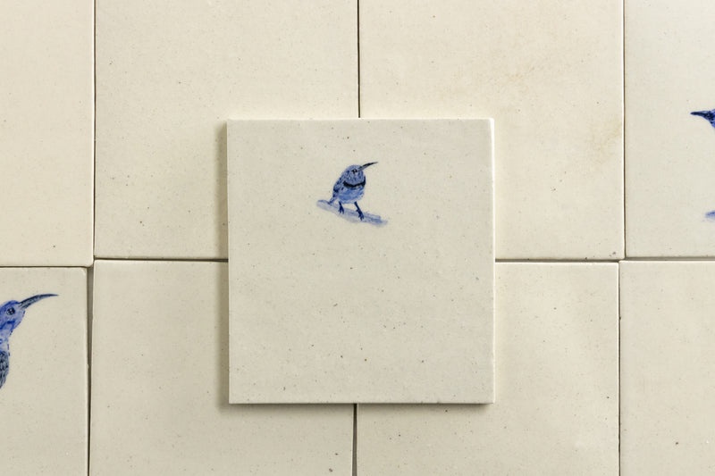 Blue and Cream Hand-Painted Square Delft Bird Tiles - NTWBNZ