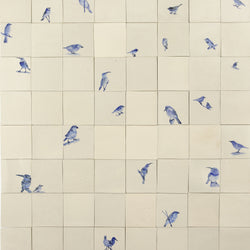 Blue and Cream Hand-Painted Square Delft Bird Tiles - NTWBNZ