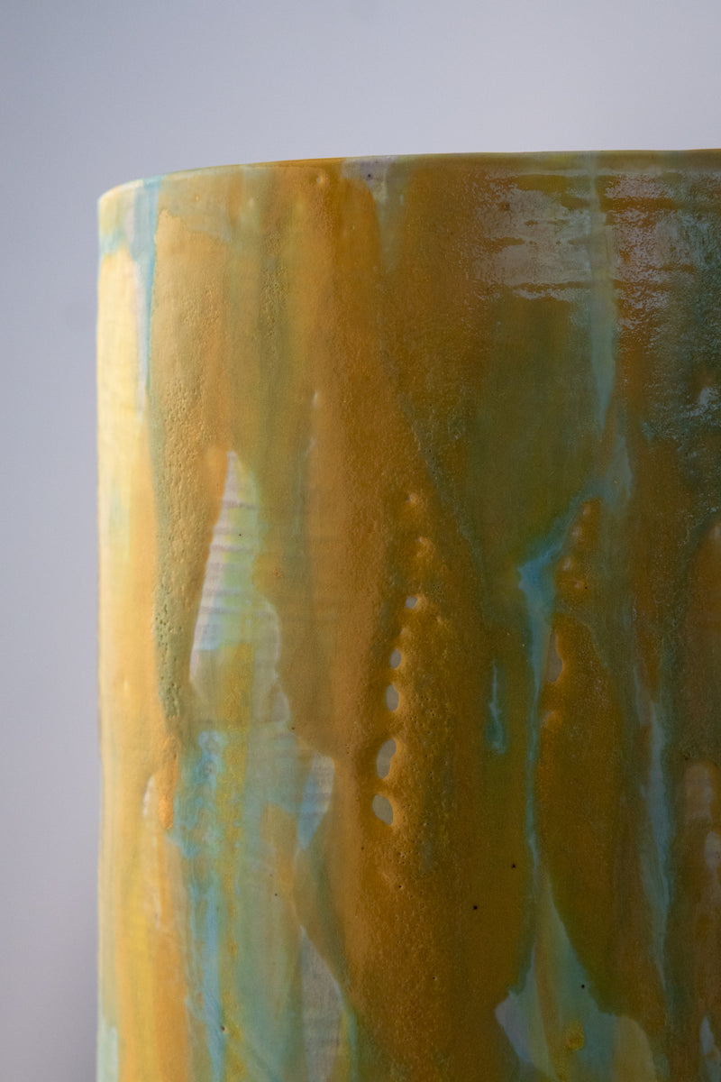 Yellow & Aqua Hand-Made Ceramic Outdoor Lantern - P3UGLE