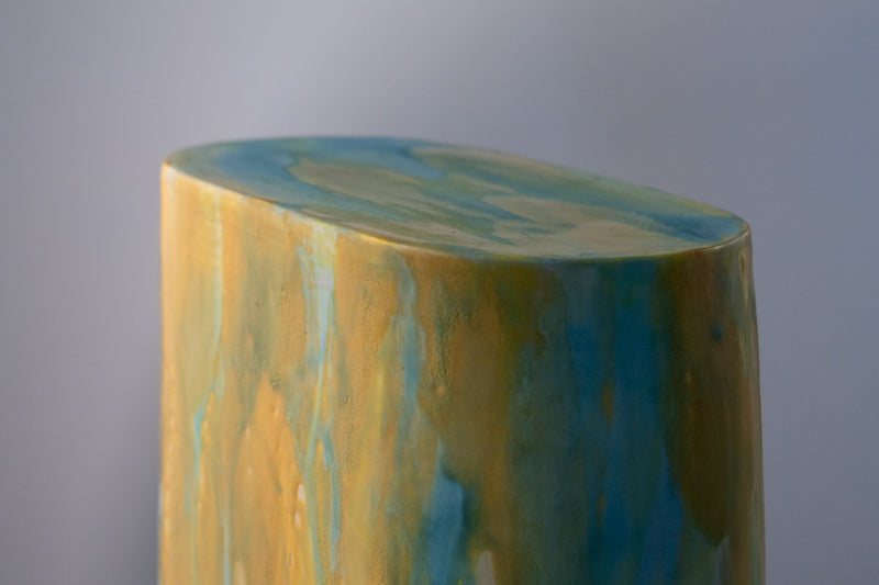 Yellow & Aqua Hand-Made Ceramic Outdoor Lantern - P3UGLE