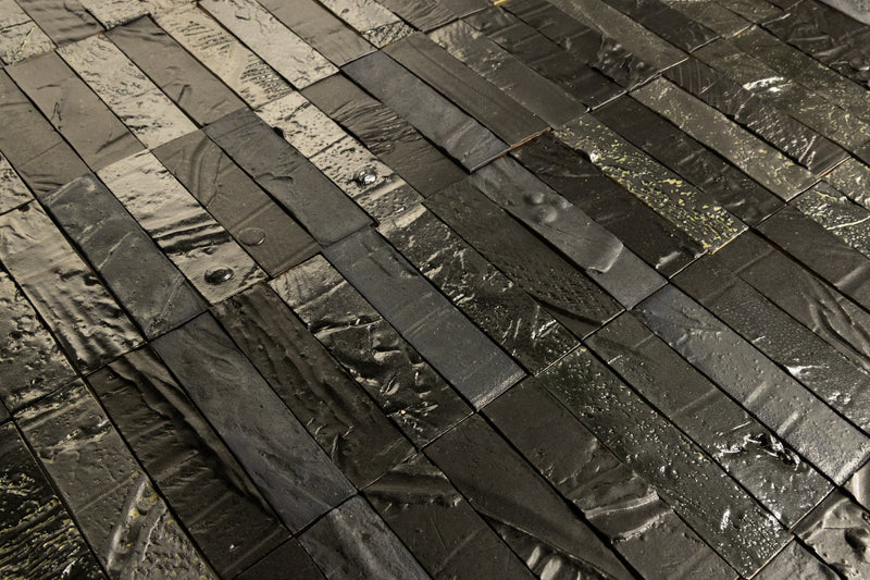 Handmade Black Textural Tiles PCX82L_4A