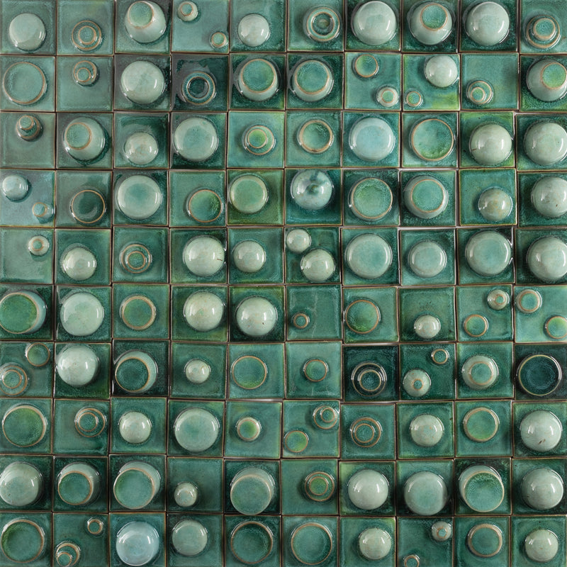 Hand-Made Square 3D Green Tiles - PFJTLO-EX