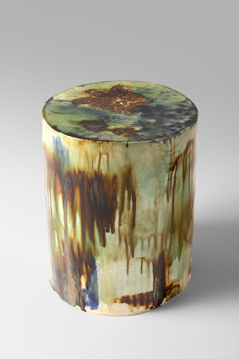 Green, Brown & Bronze Hand-Painted Ceramic Side Table  - PREZCR