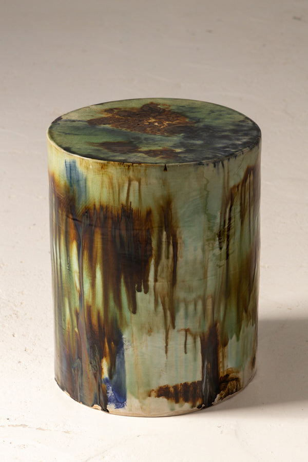 Flowing Colours Green, Brown & Bronze Hand-Painted Ceramic Side Table  - PREZCR
