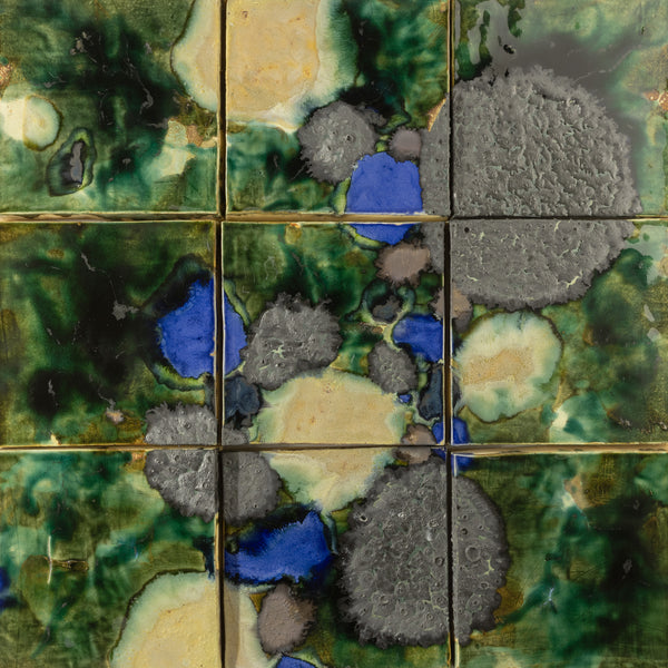 Hand-Painted Abstract Green& Blue Square Mural - 78JY01
