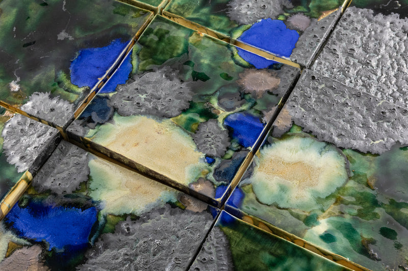 Hand-Painted Abstract Green& Blue Square Mural - 78JY01