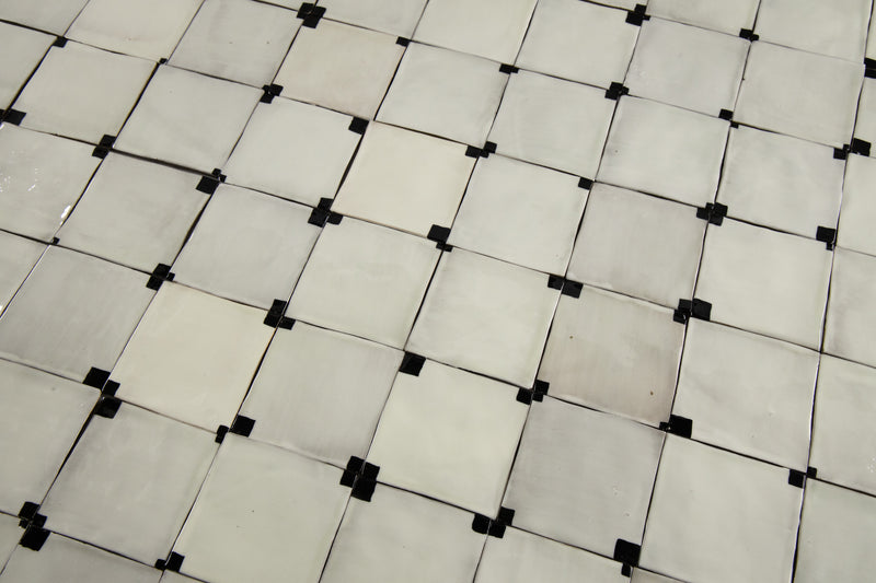 Cream Square Ceramic Tiles with Black Hand-Painted Corners - PVKLQX_WS_Plain_6B