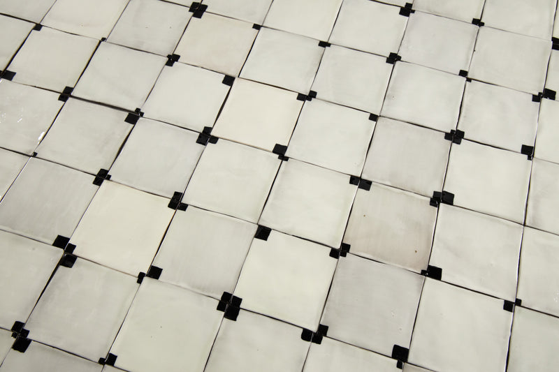 Cream Square Ceramic Tiles with Black Hand-Painted Corners - PVKLQX_WS_Plain_6B