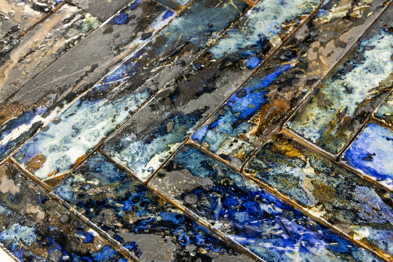 Blue & Bronze Hand-Painted Surface Q2JDSQ